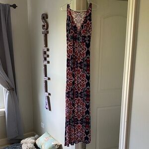Loveappella Red and Blue Patterned Maxi Dress